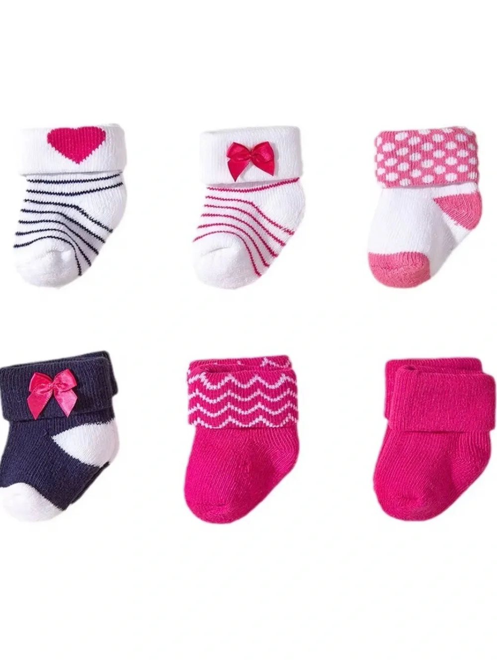 Baby Girls Assorted Pink & White Bootie Socks - 6 Pack